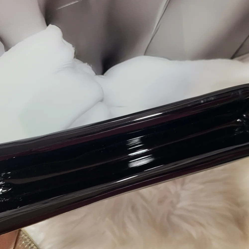 Paco Rabanne Black Faux Patent Leather Clutch Makeup Bag Travel Pouch NWOT